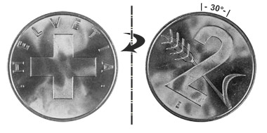 2 centimes 1958, 30° rotated